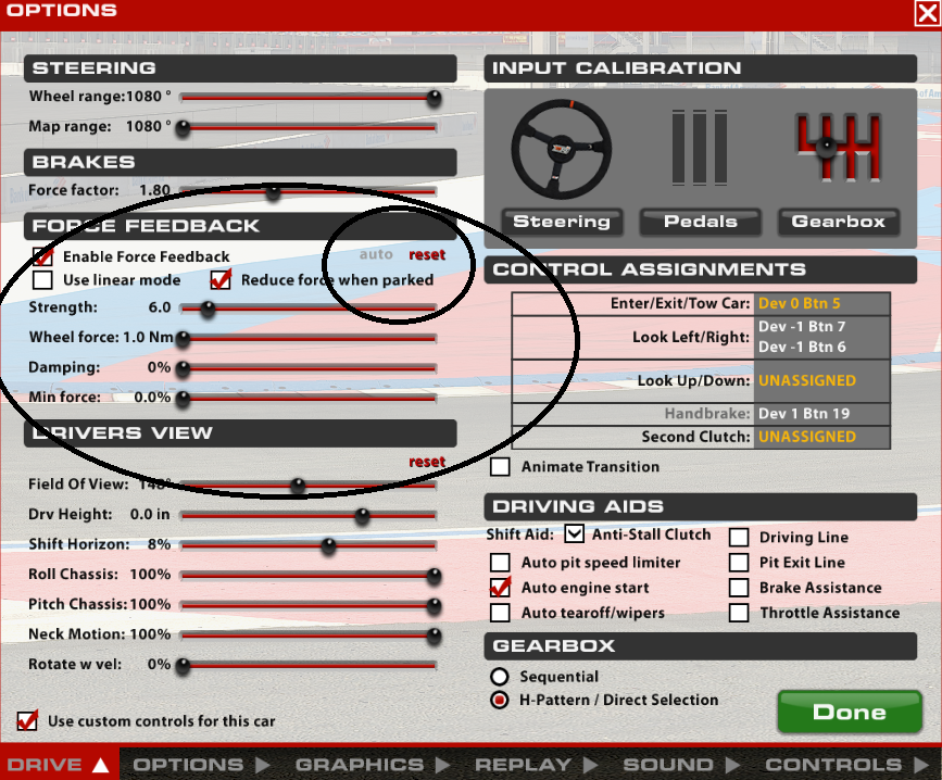 g29 force feedback settings