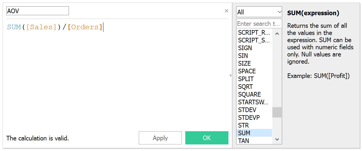 tableau calculated field