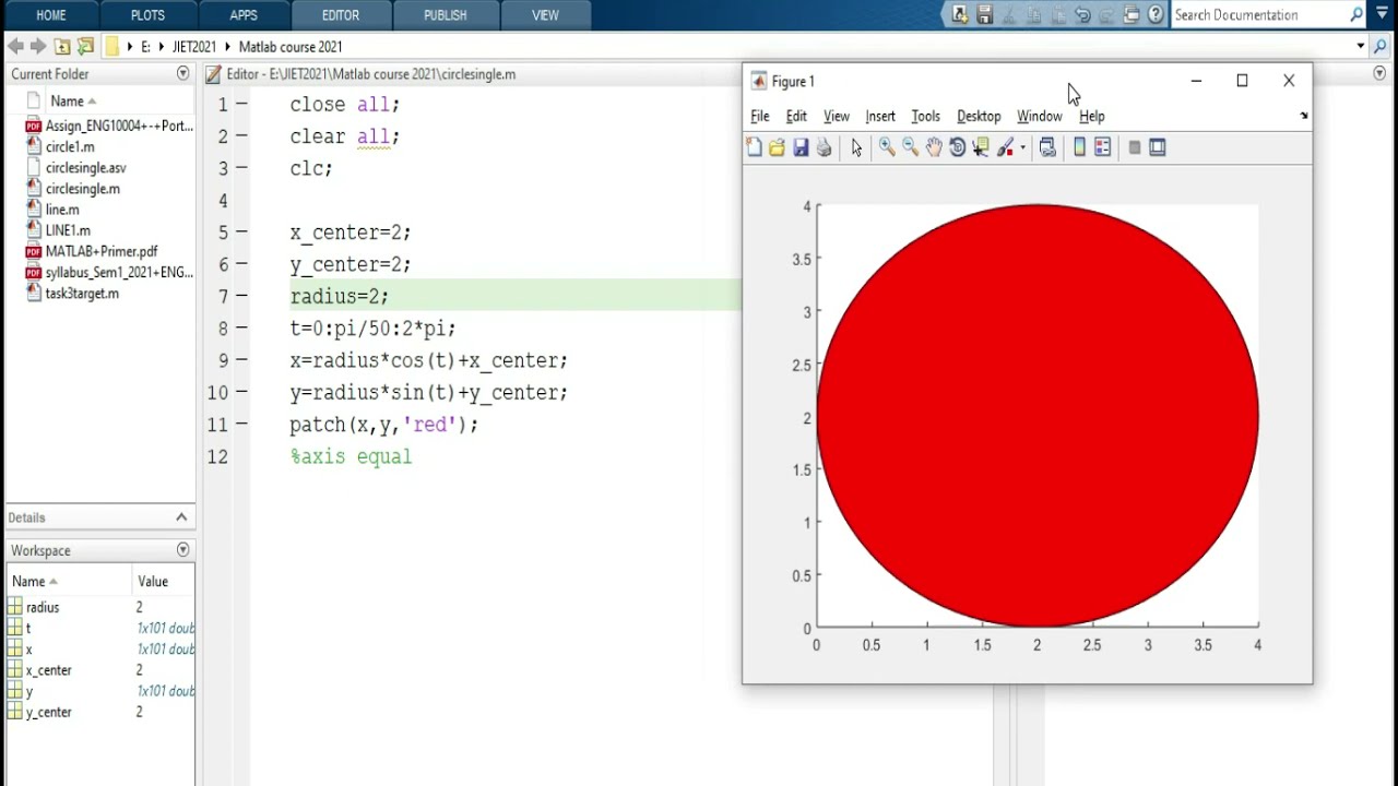 plotting a circle in matlab