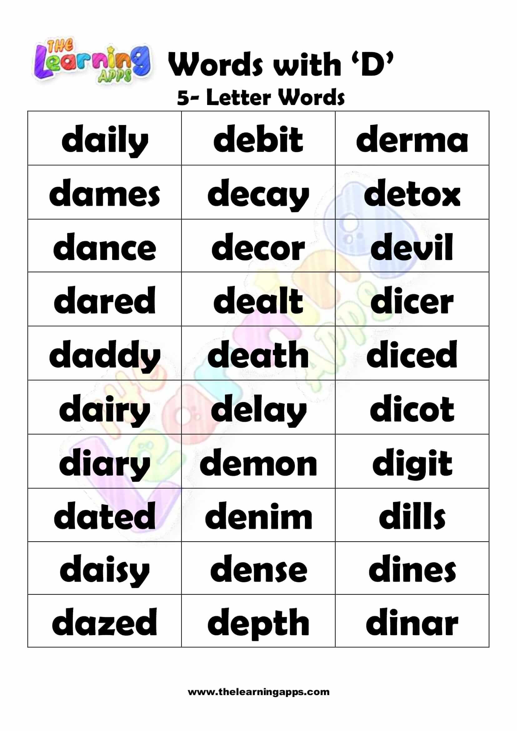 5 letter words starting with de