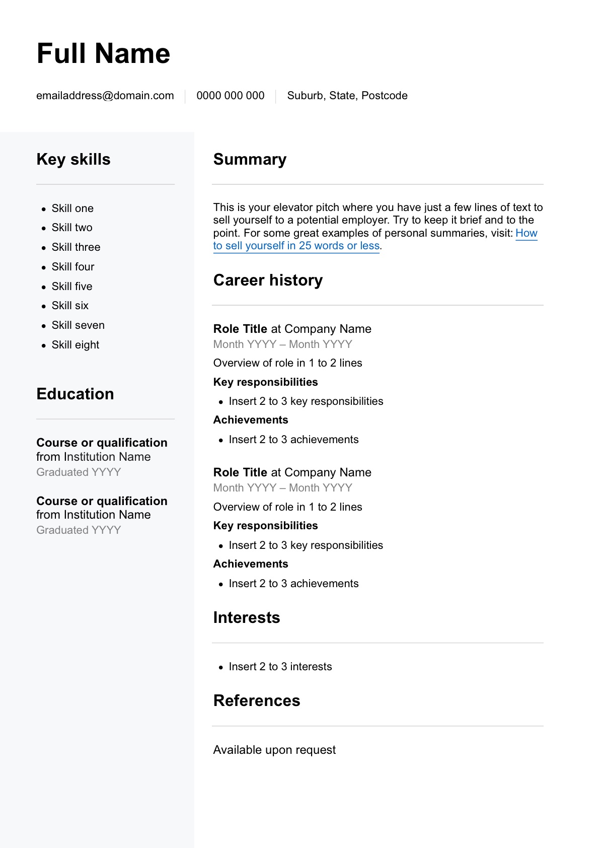 fifo resume example