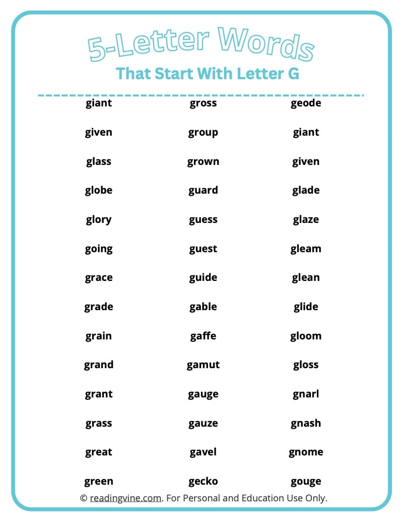 five letter word middle letter g