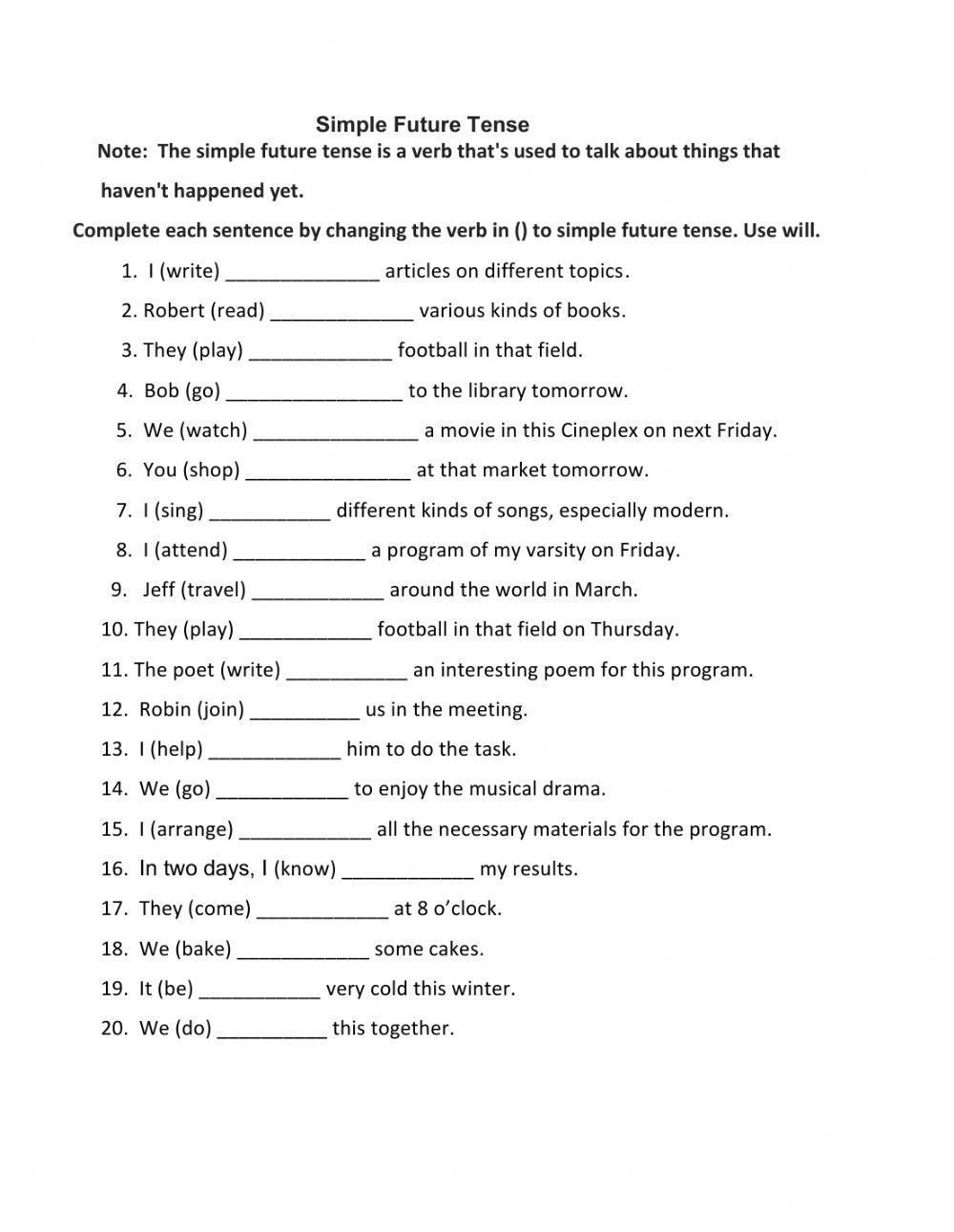 future tense live worksheet