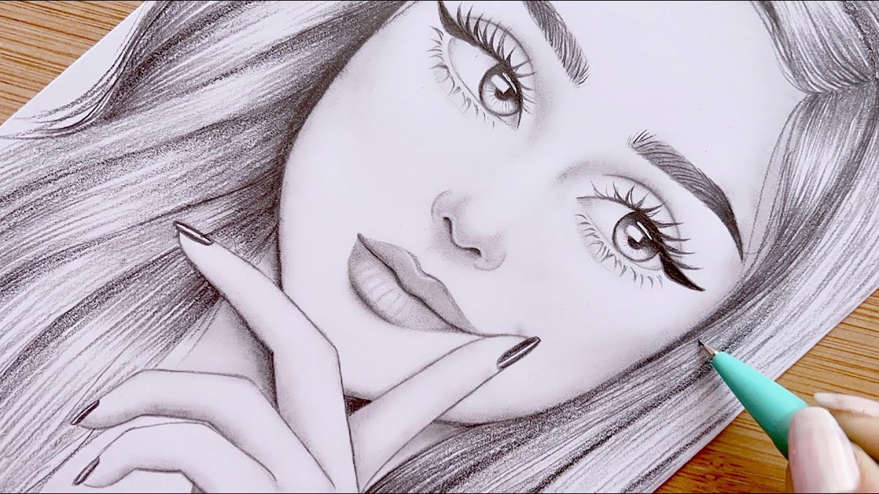 girl pencil sketch drawing