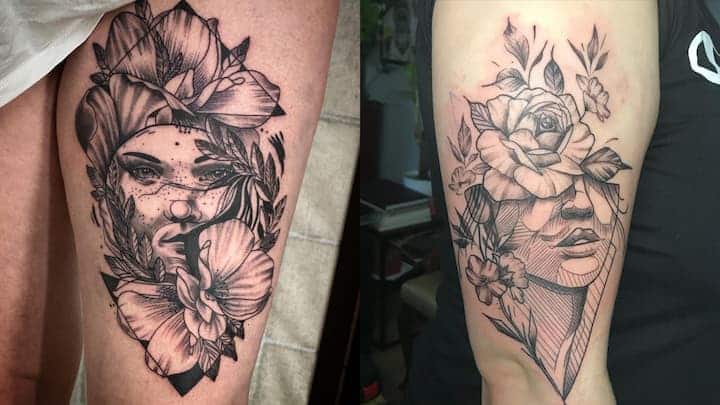 girly front thigh tattoos