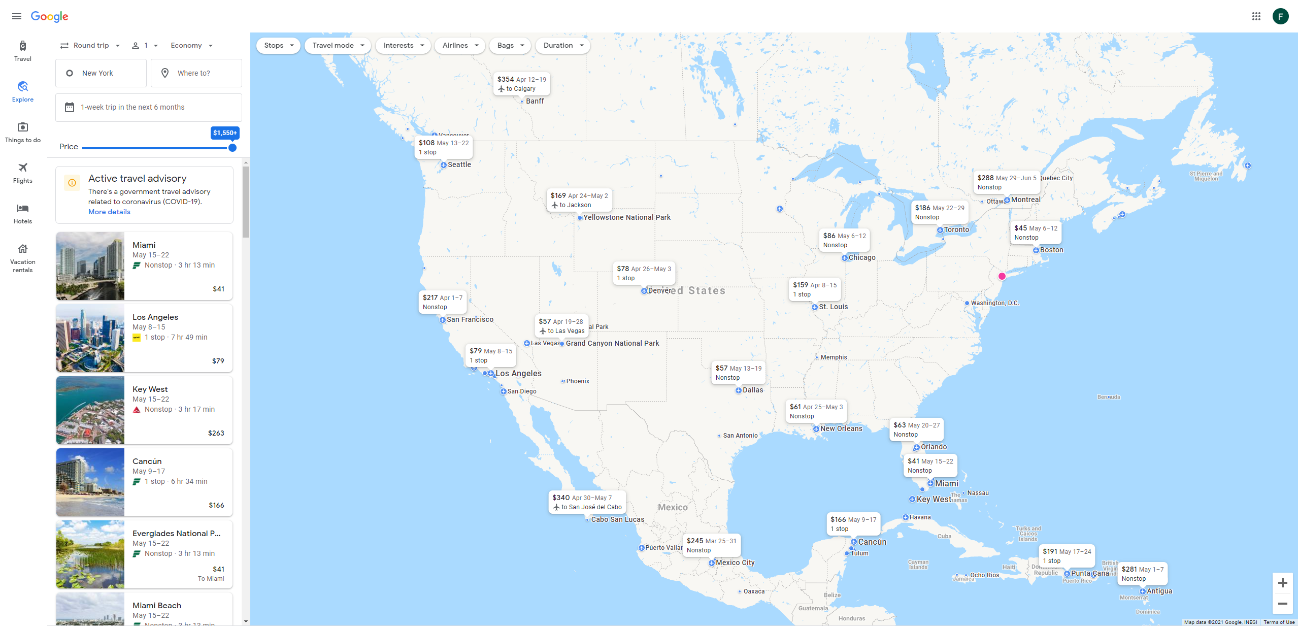 google flights search anywhere