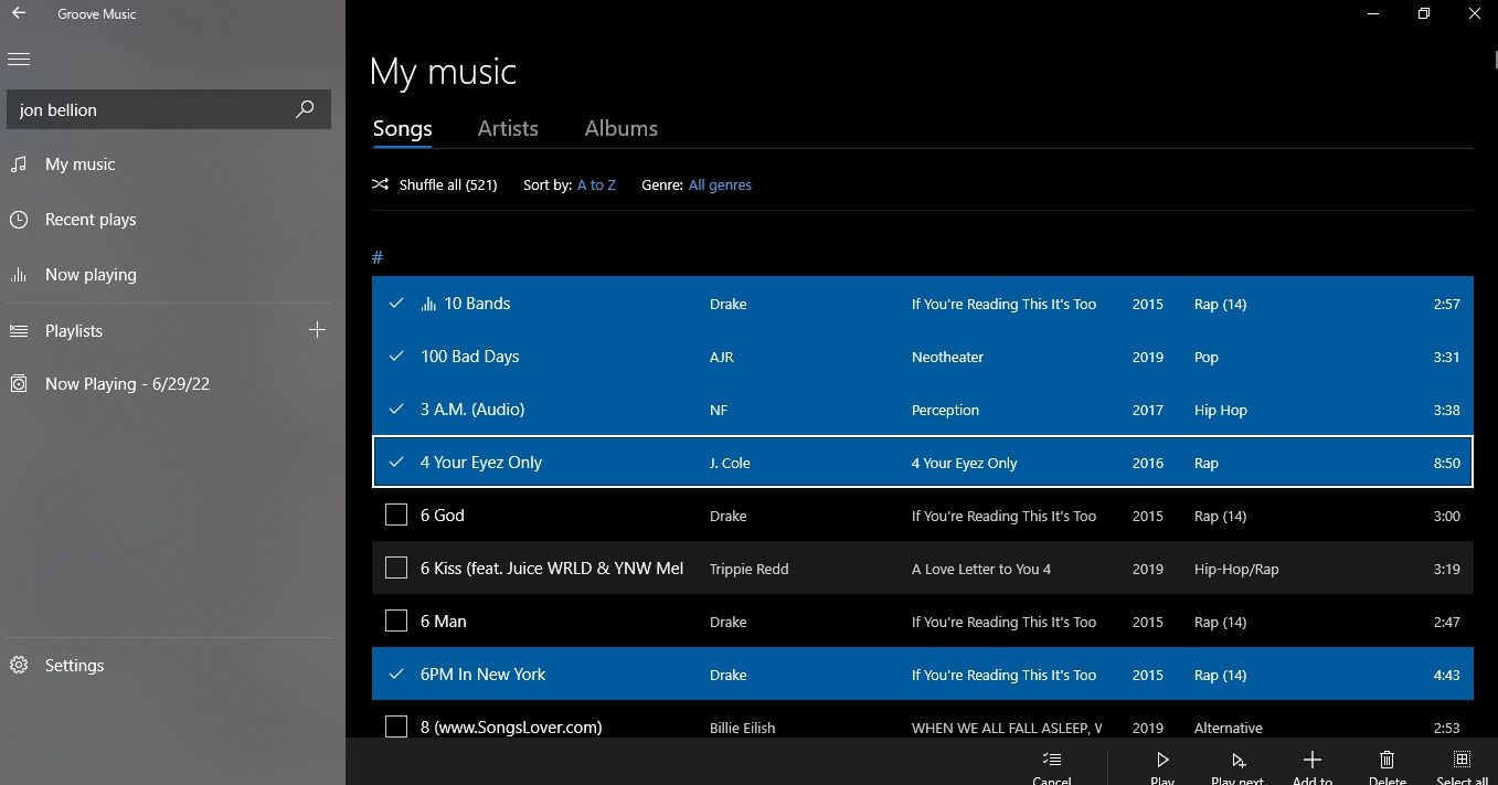 groove music shortcuts
