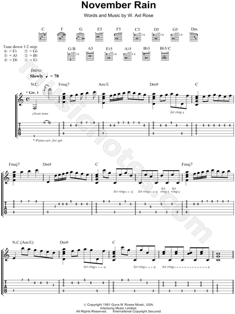 guns n roses november rain chords