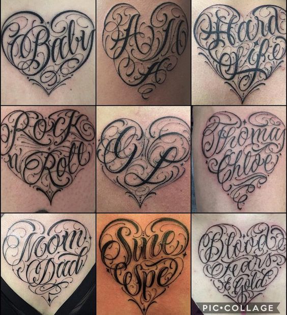 heart lettering tattoo