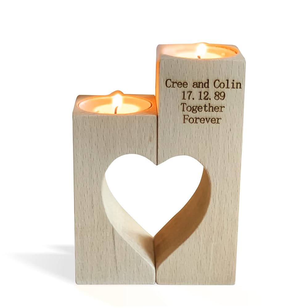 heart wooden candle holder