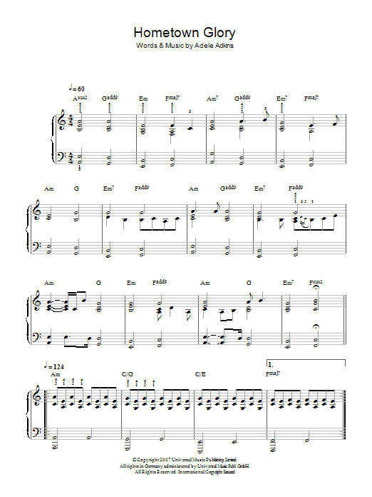 hometown glory chords piano