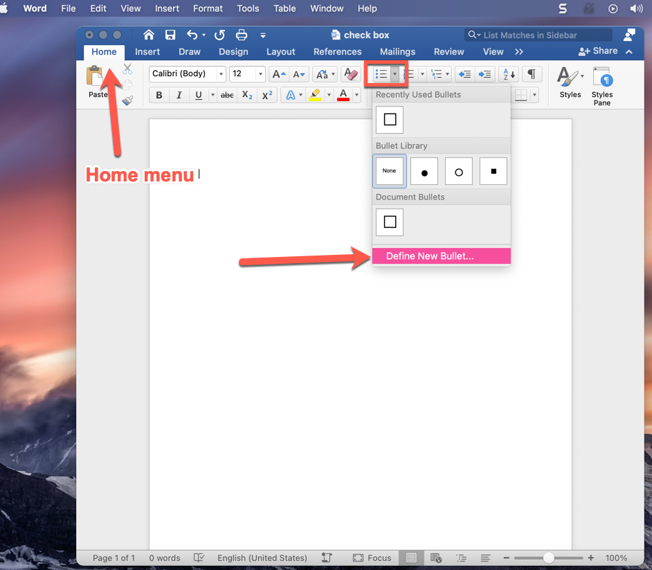 how to add a checkbox in word