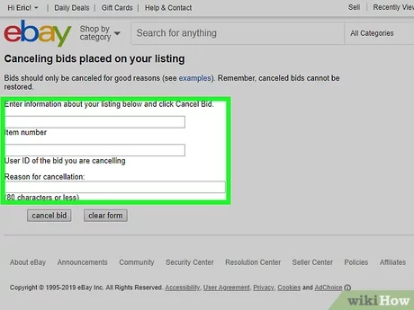 how to cancel a bid on ebay