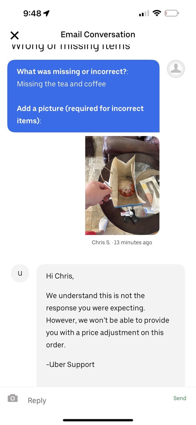 how to complain on uber eats about missing food