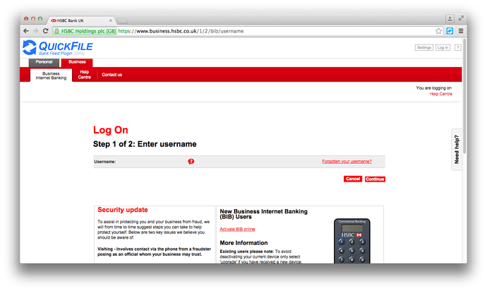 hsbc login bib