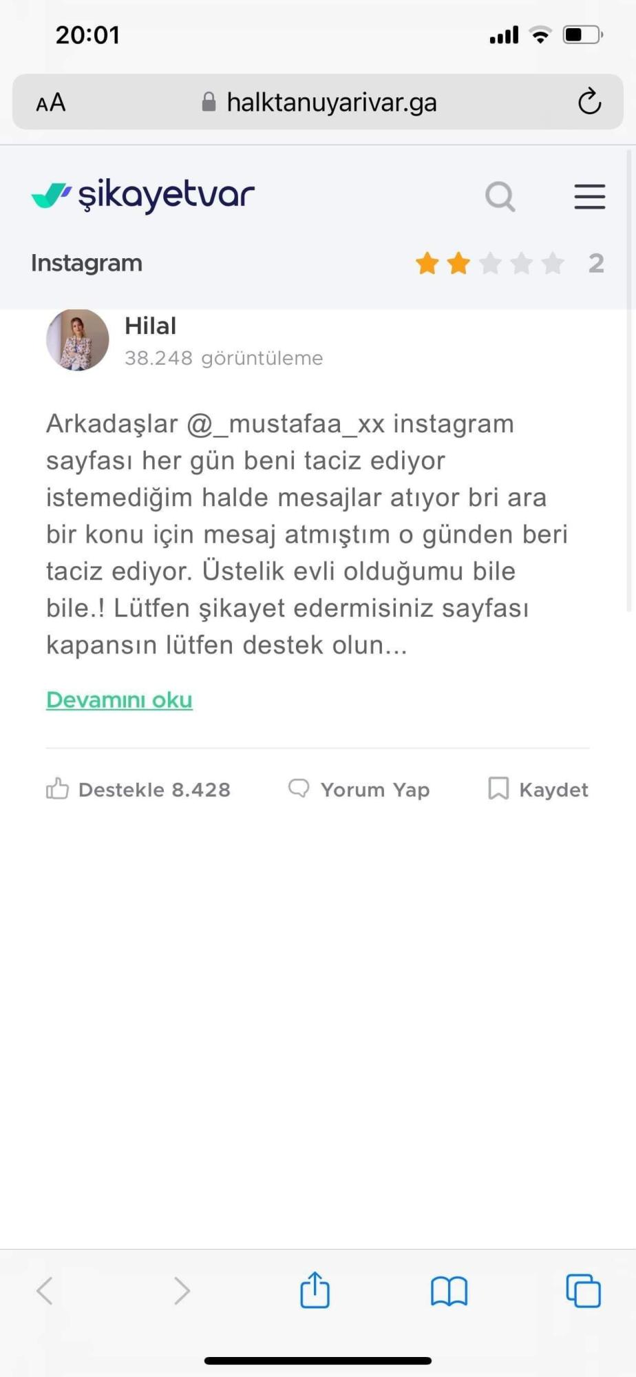 şikayet var instagram