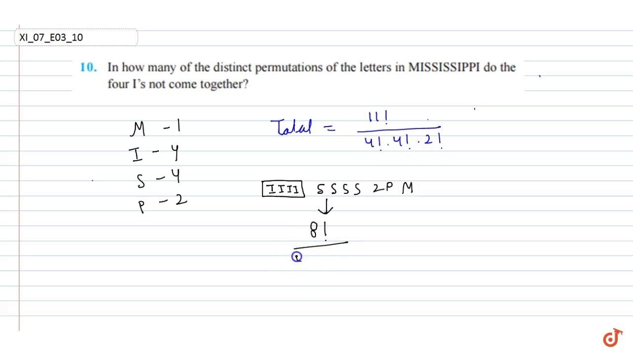 in how many distinct permutations of the letters in mississippi