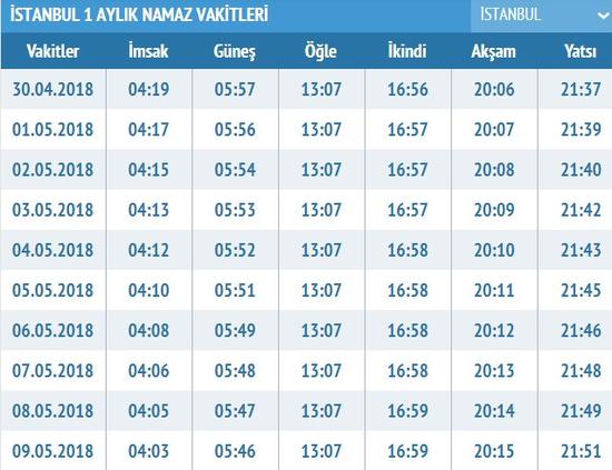 istanbul yatsı ezanı