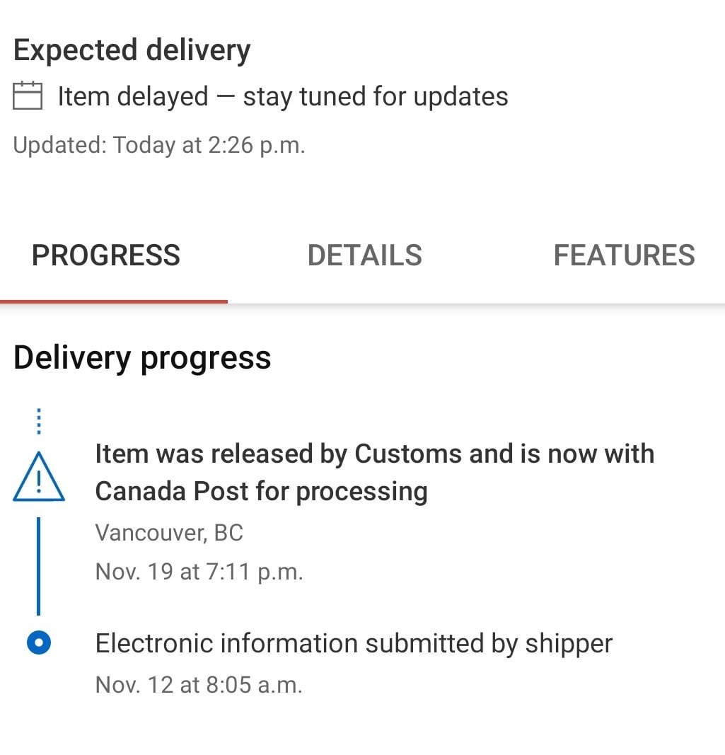 item delayed stay tuned for updates