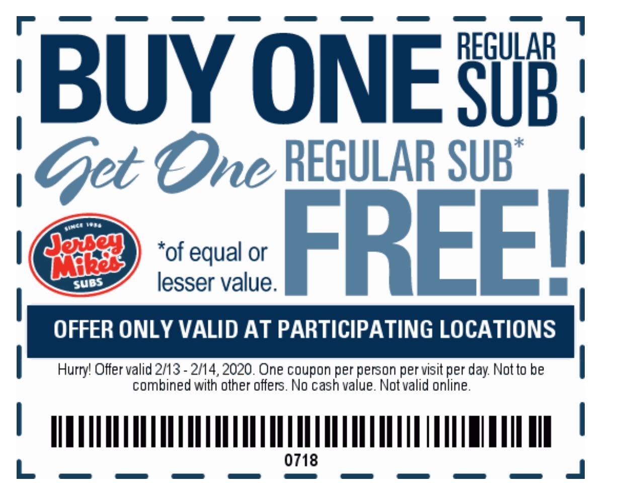 jersey mikes free sub code