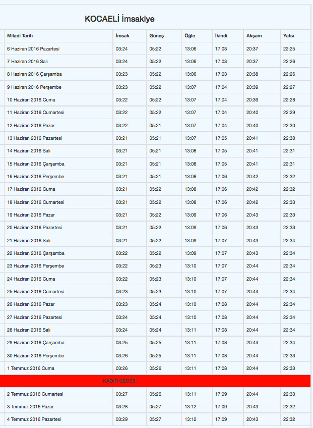 kocaeli yatsı ezan saati