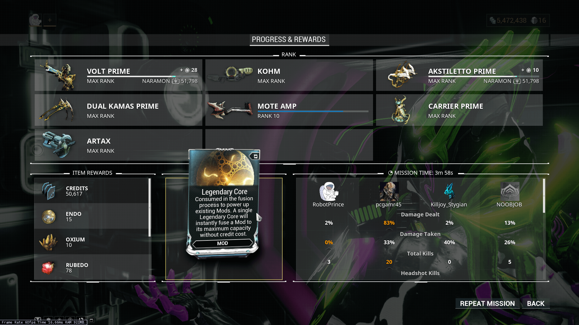 legendary core warframe market