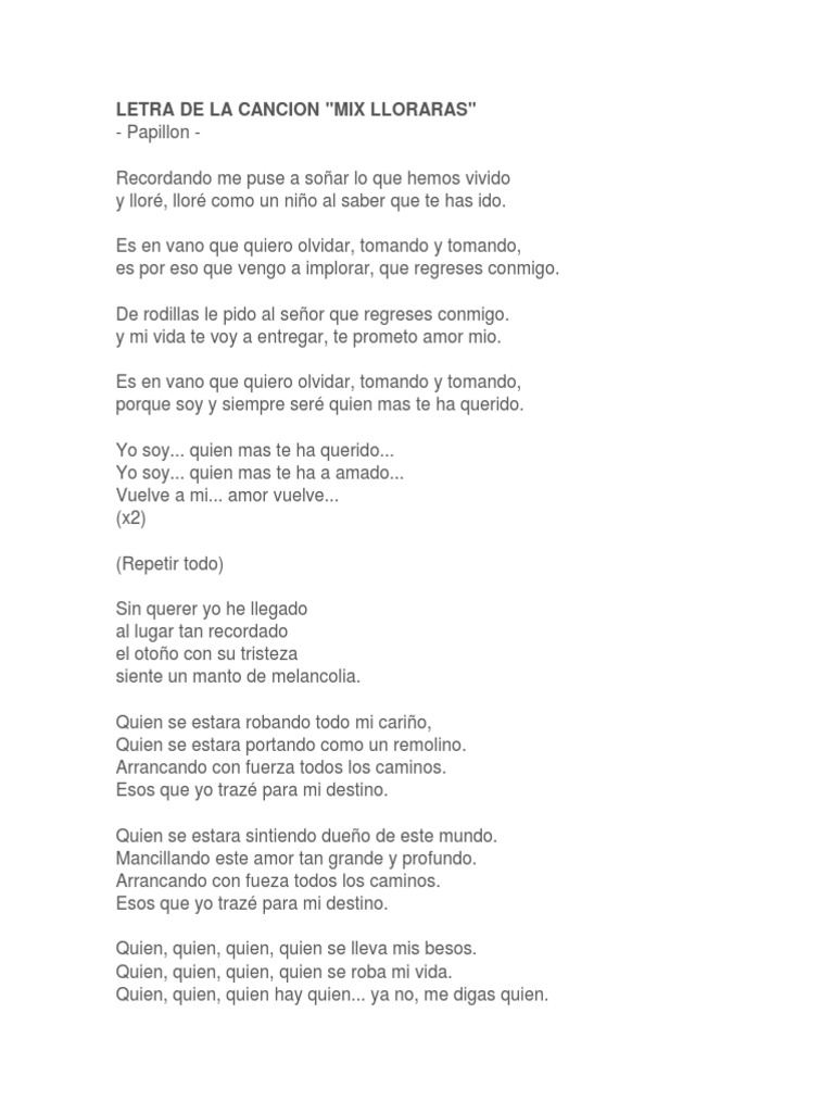 letra de lloraras