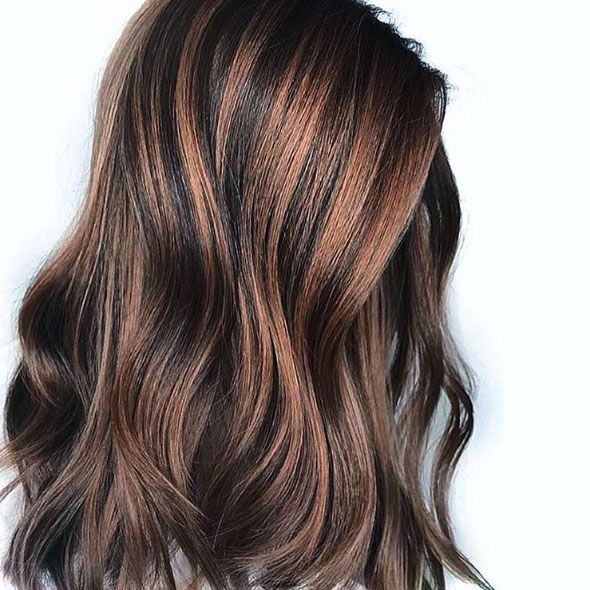 light brown balayage on dark hair