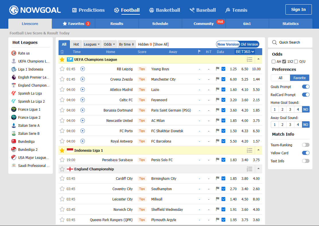 livescores nowgoal