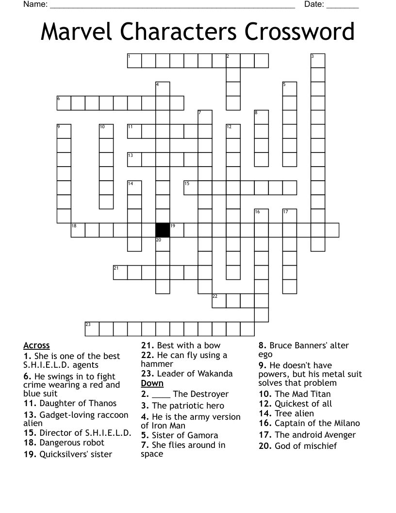 marvels avengers character crossword