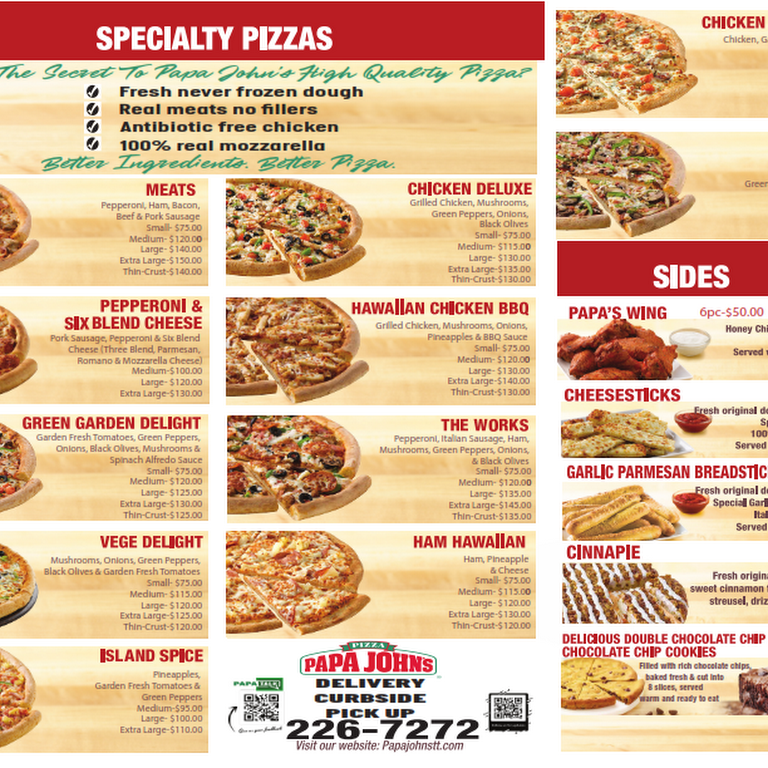 menu papa johns pizza