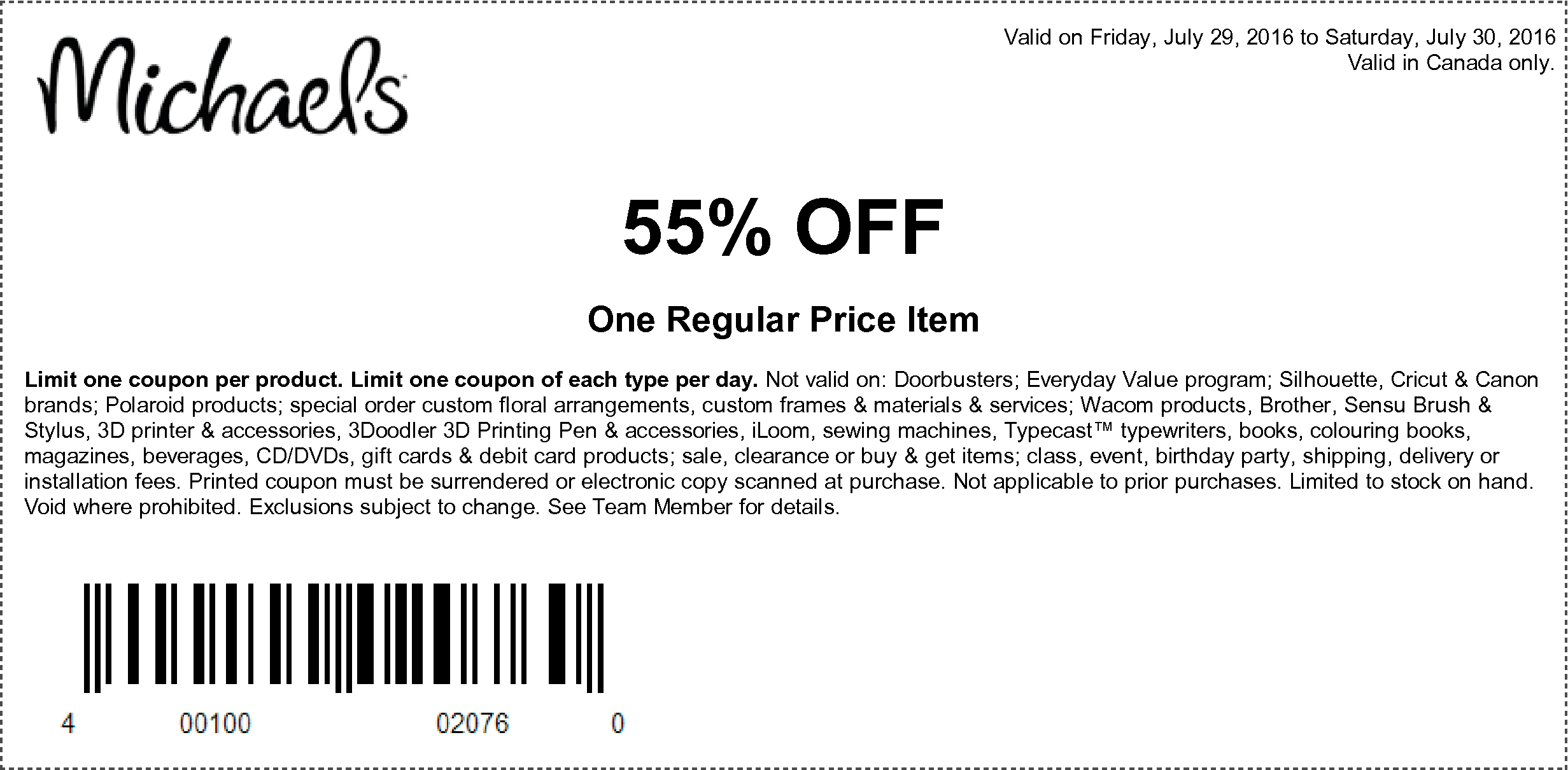 michaels coupons canada