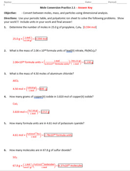 mole to mole conversion worksheet answers