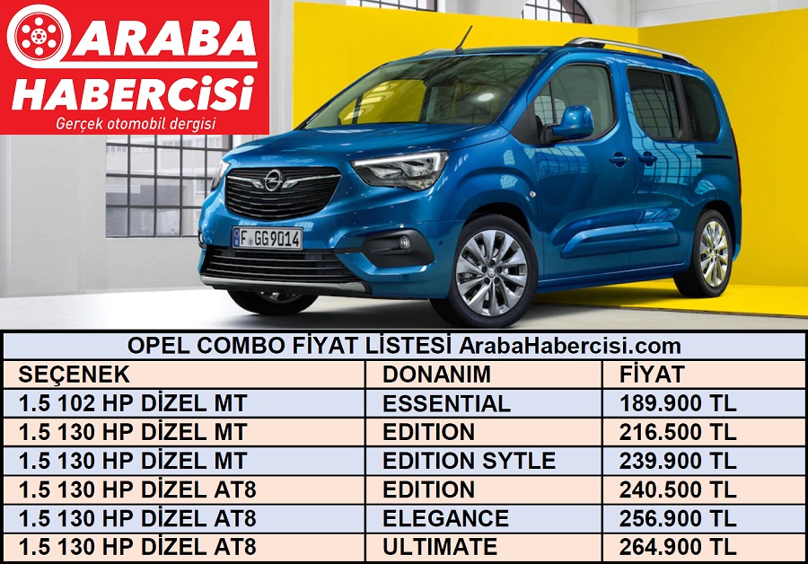 opel combo 2023 fiyat listesi