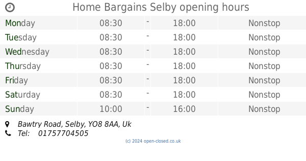 opening hours home bargains