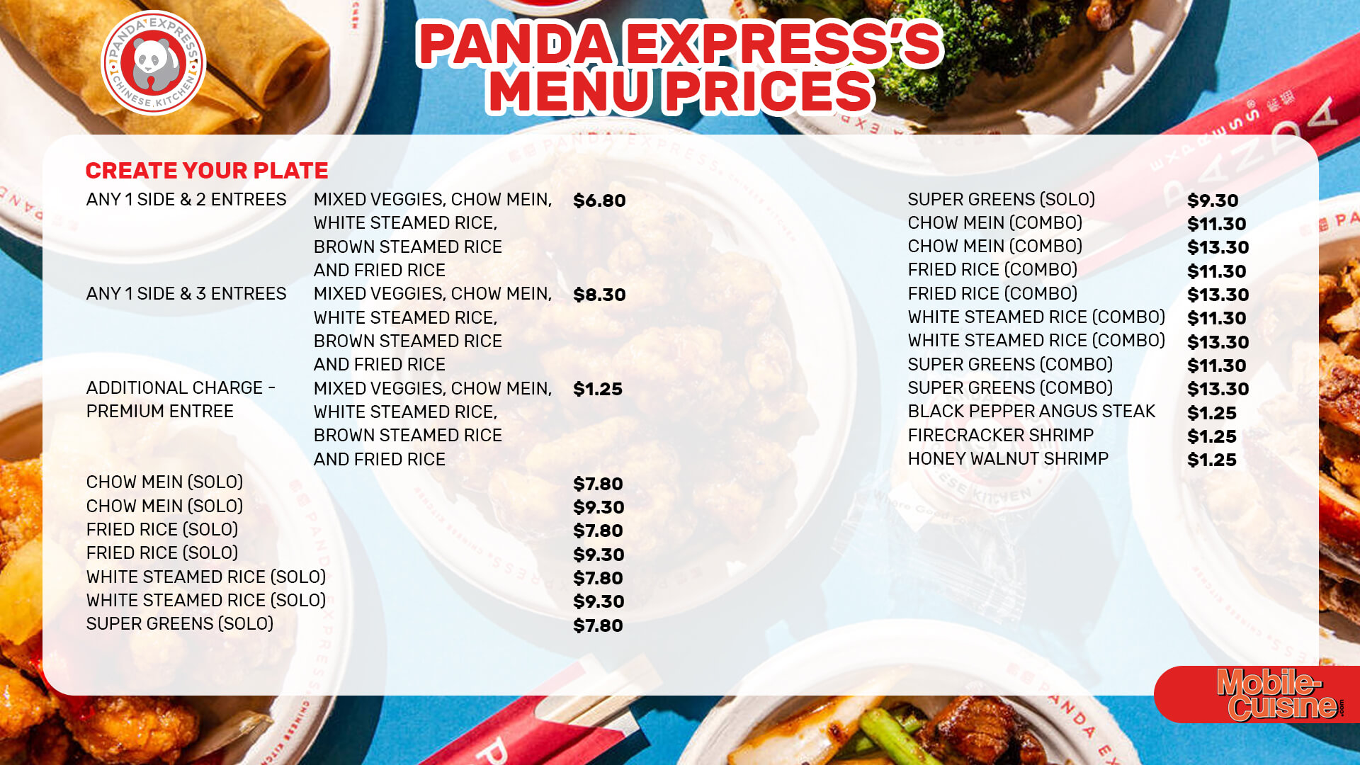 panda express restaurant menu