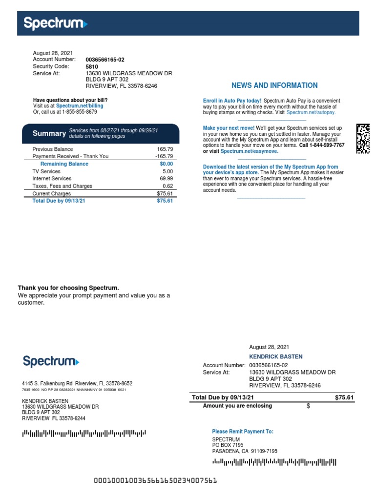 pay my bill spectrum internet