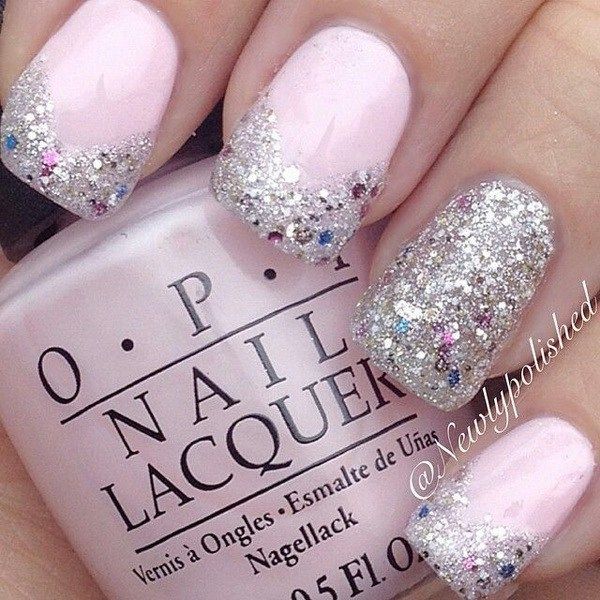 pink silver glitter nails