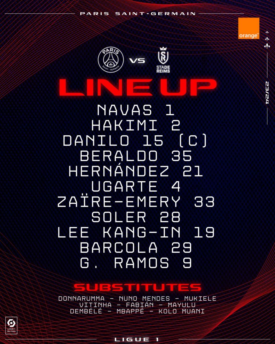 psg vs stade de reims lineups