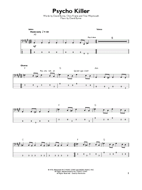 psycho killer bass tab