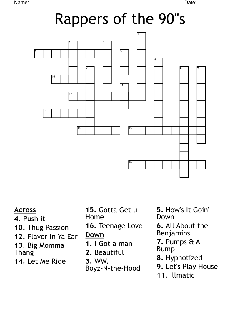 rap crossword puzzle