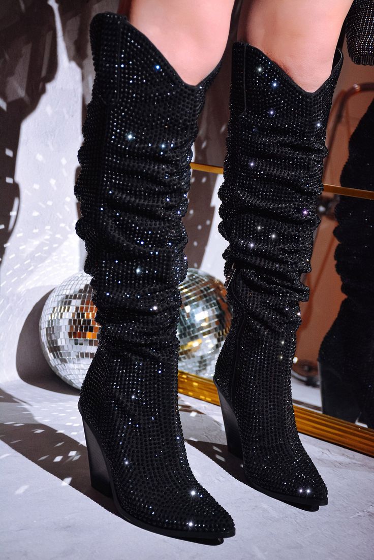 rhinestone knee boots