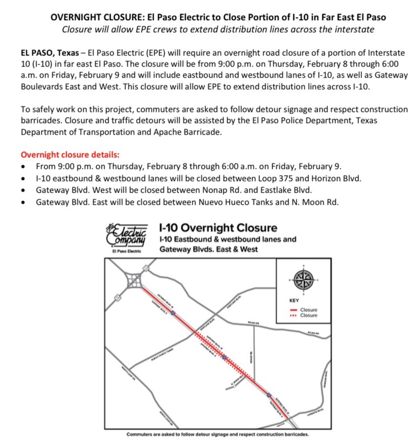 road closures el paso tx