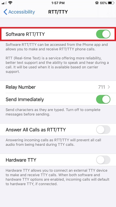 rtt/tty on iphone