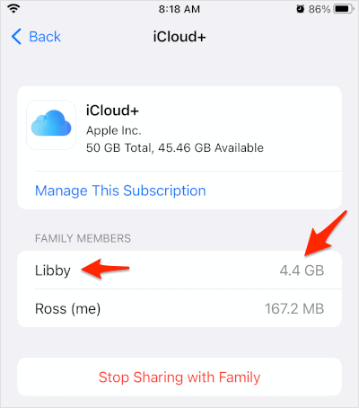 share icloud storage with family