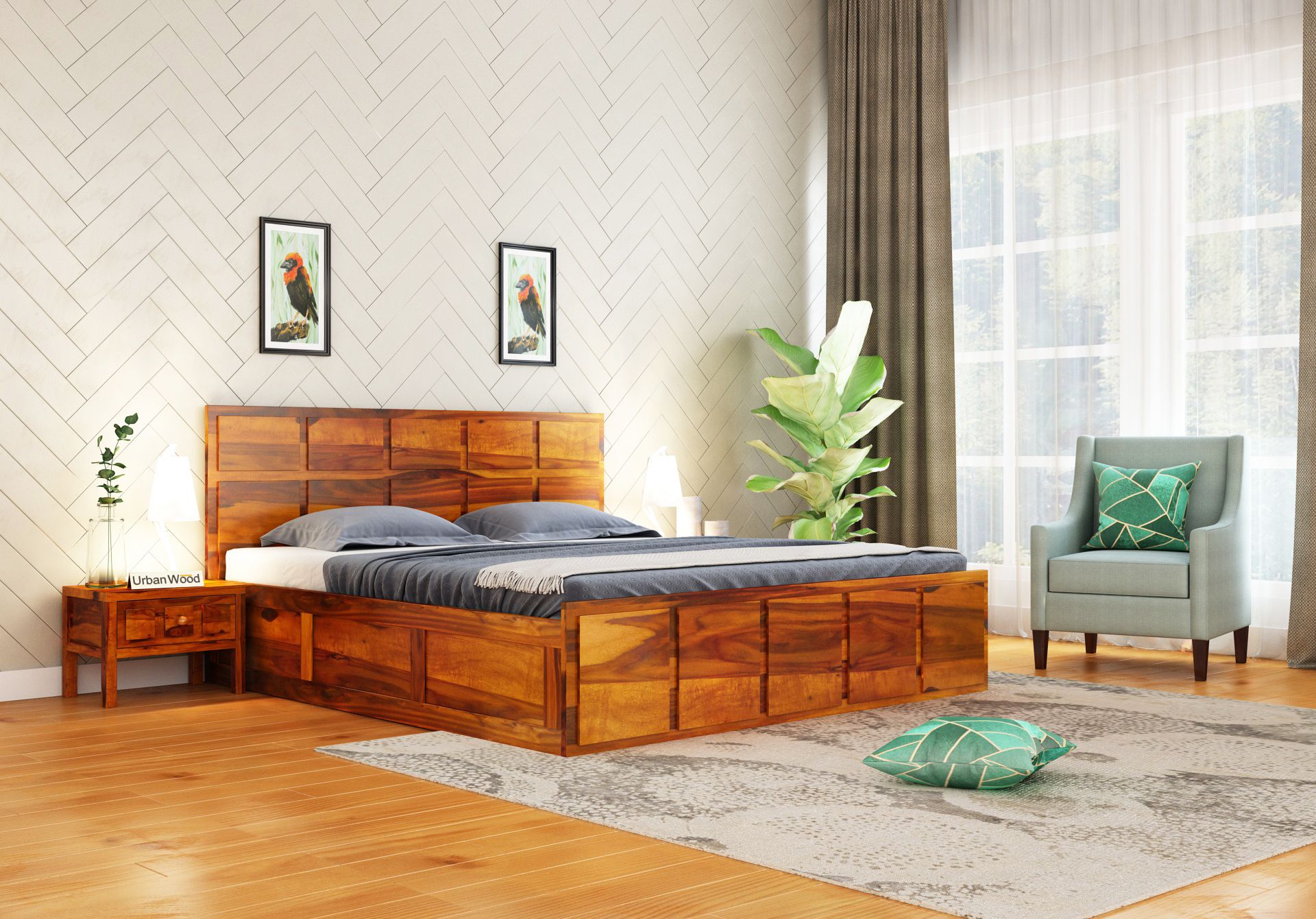 sheesham wood double bed