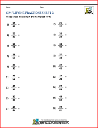simplest form fractions worksheet