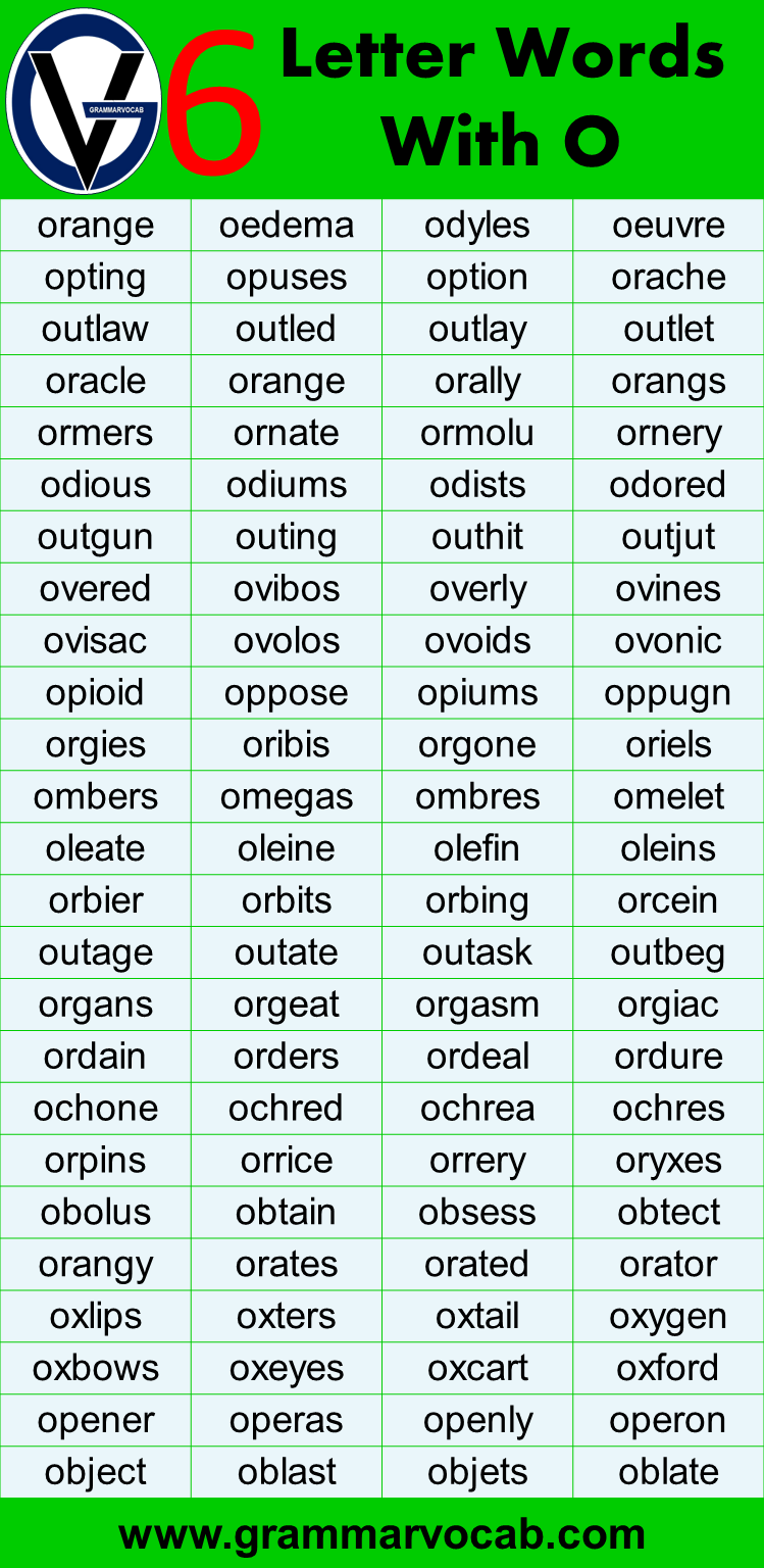 six letter words starting with o