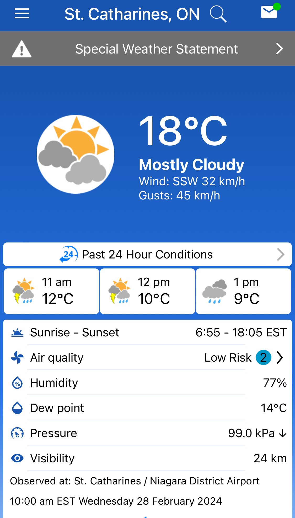 st catharines weather hourly