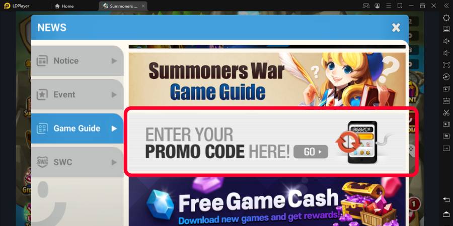 summoners war sky arena code